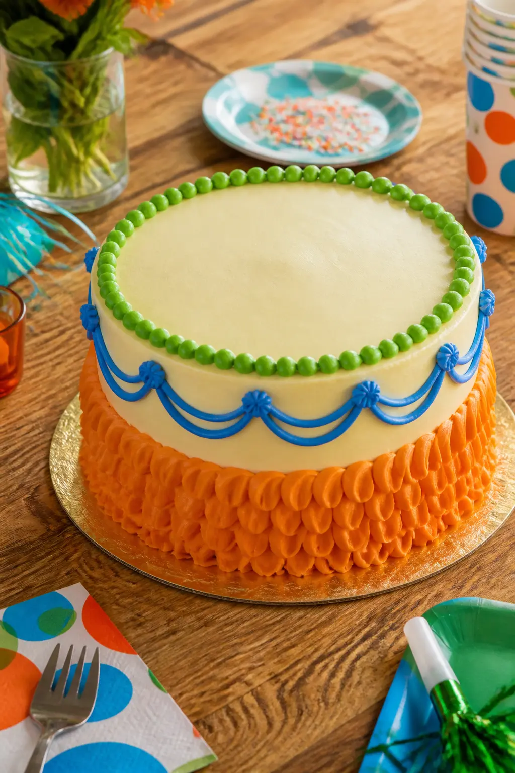Carnival Ruffles with Orange and Green — Orange and green are rarely paired in cake design, which is exactly why this combination stands out. Lambeth birthday