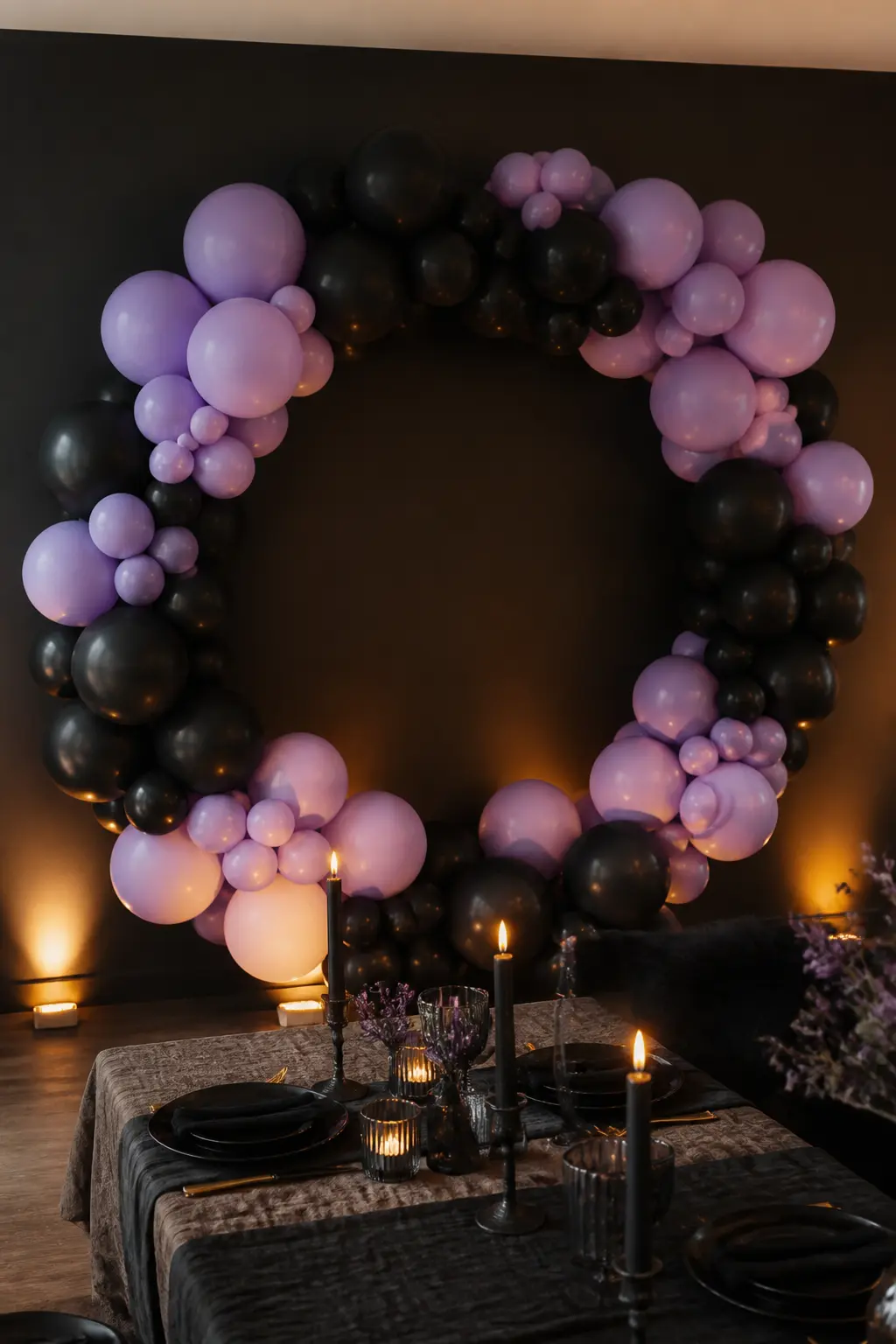 Lavender and Black Full Circle at a Halloween-Adjacent October Birthday — An October birthday that falls near Halloween can lean into the season without