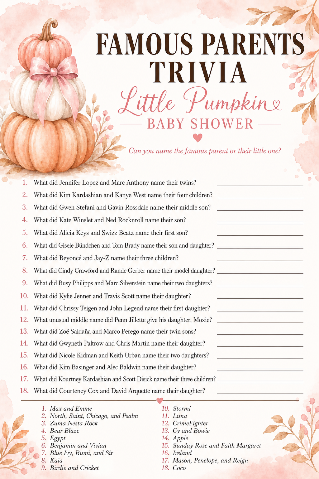Famous Parents Trivia printable
