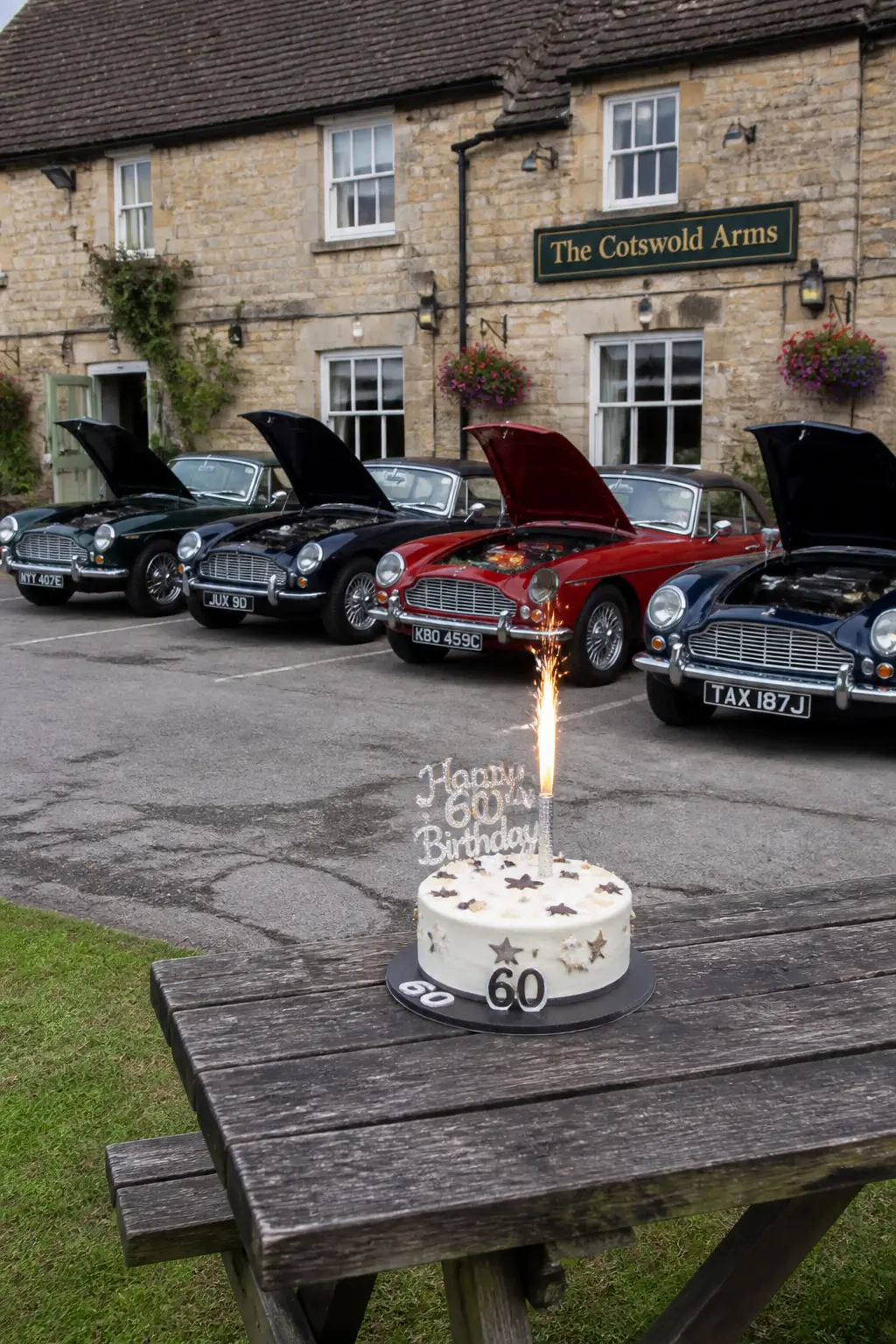 Classic Car Drive Ending at a Pub