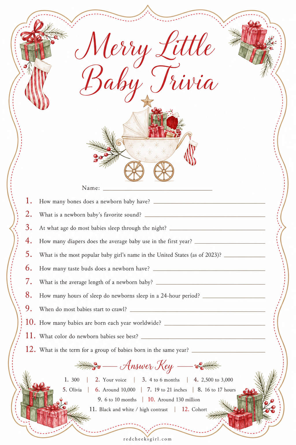 Game 1 — Merry Little Baby Trivia printable