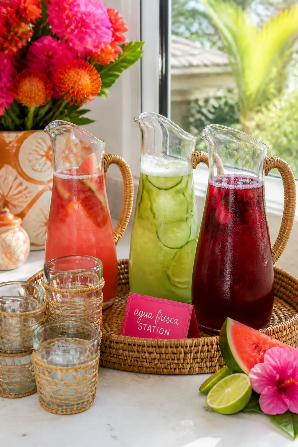 Fresh Fruit Agua Fresca Station — Set up a non-alcoholic station that looks as beautiful as the bar. Moomoo party ideas