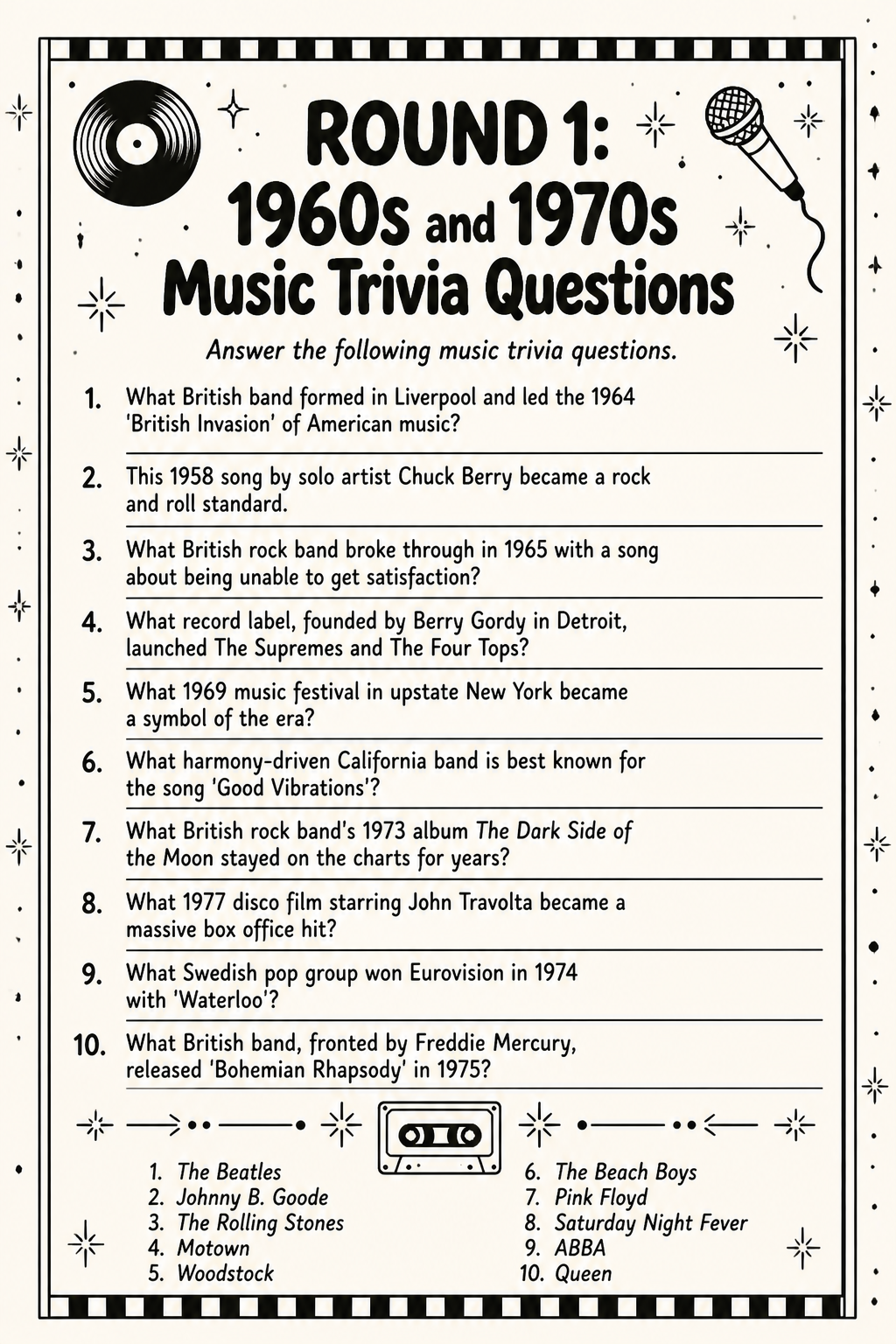 1960s and 1970s Answer Key printable