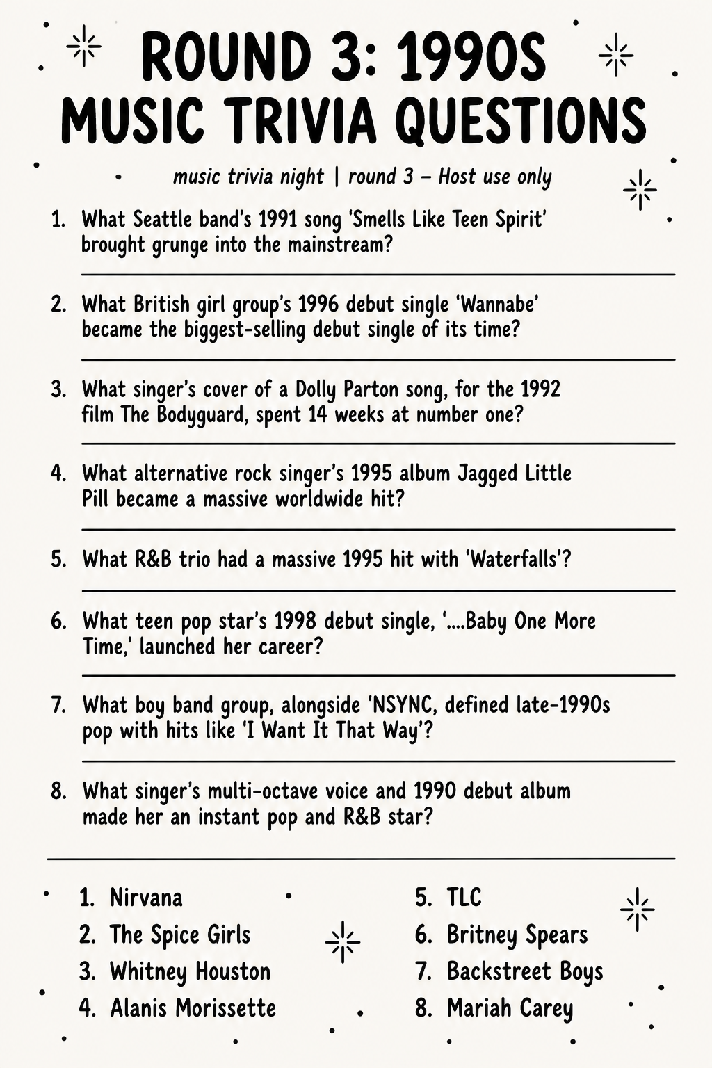 1990s Answer Key printable