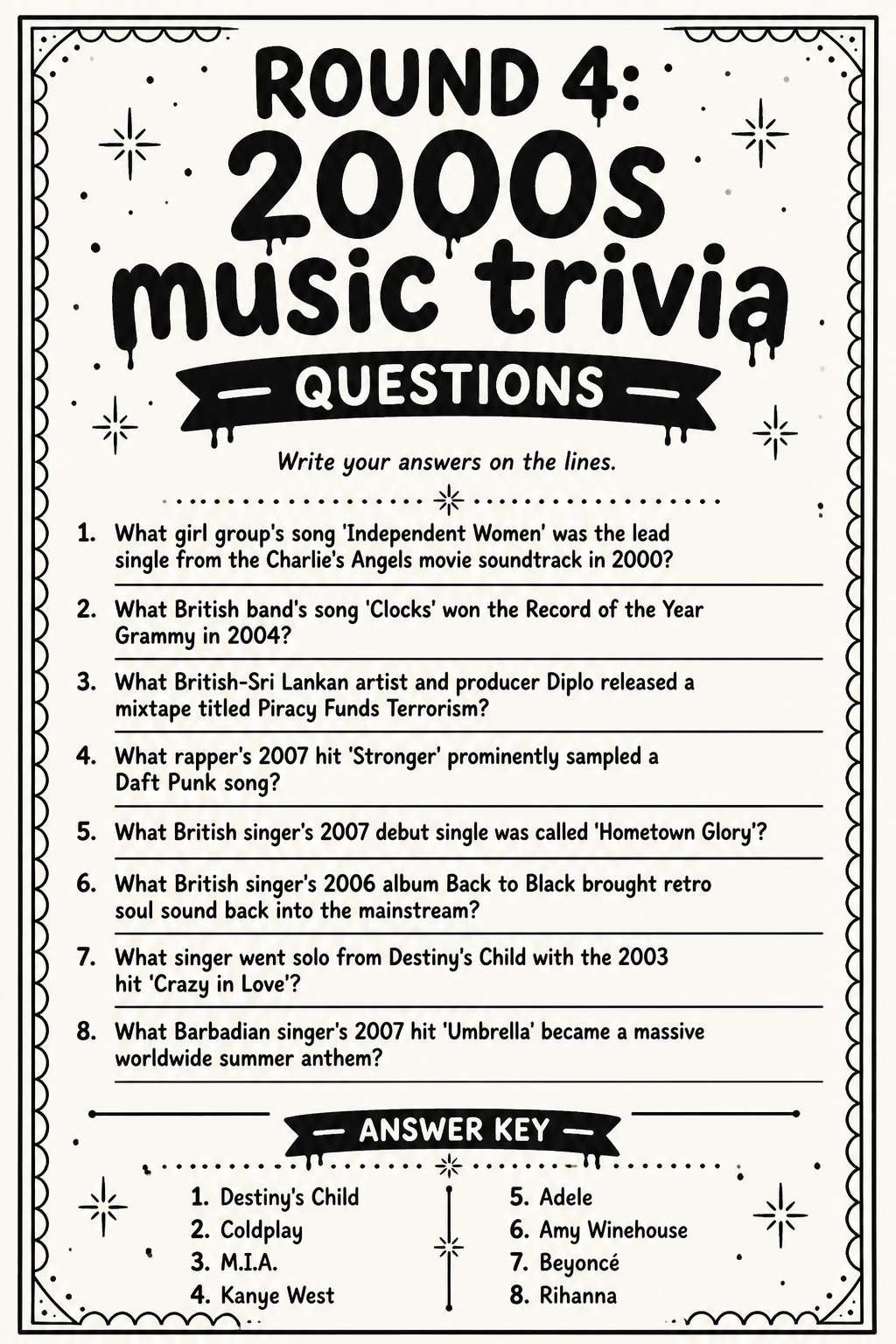 2000s Answer Key printable
