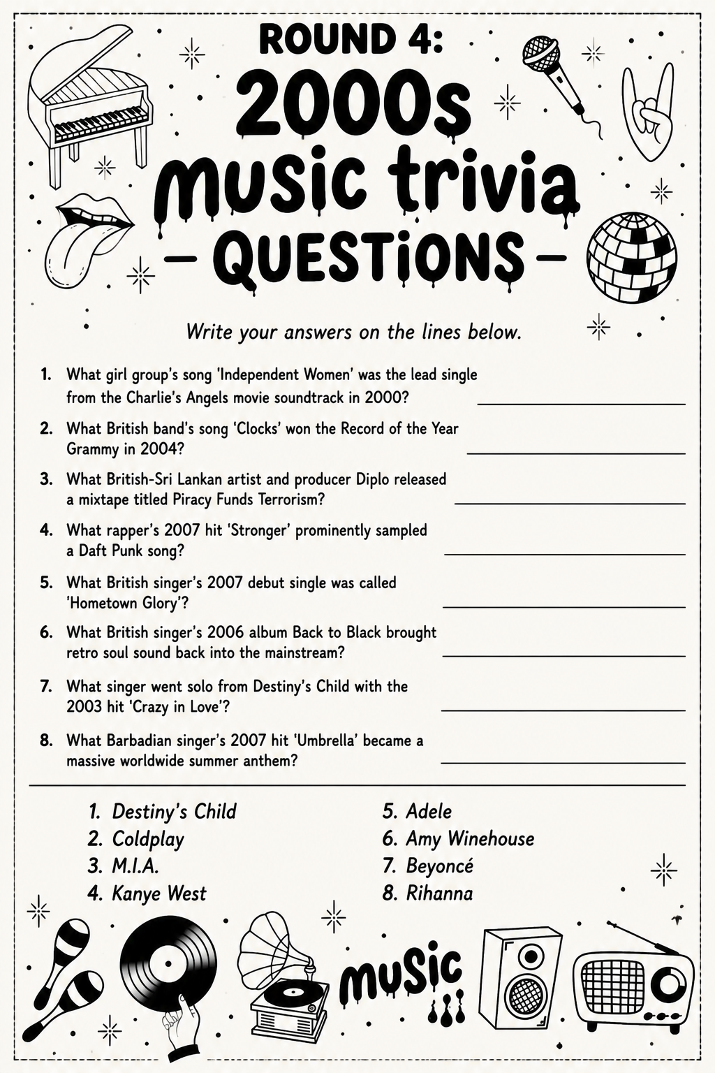2000s Questions Sheet printable