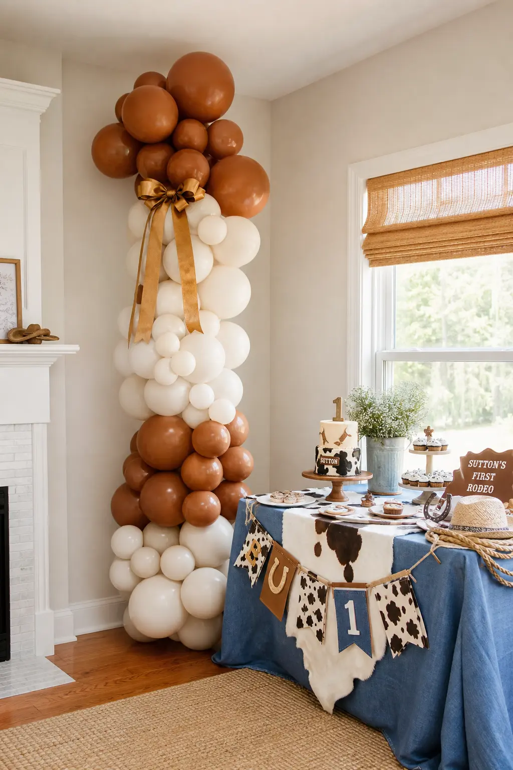 Cognac Leather and Ivory Balloon Column — A freestanding column reads more grown up than an arch and works well flanking a dessert table instead of a doorway.