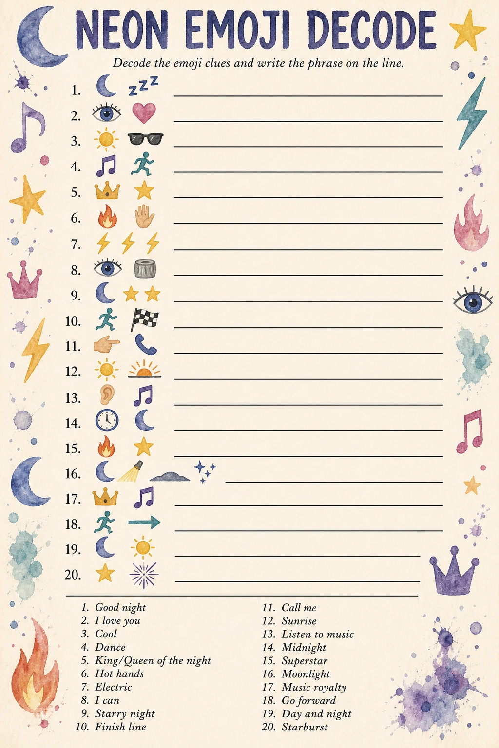 Neon Emoji Decode printable