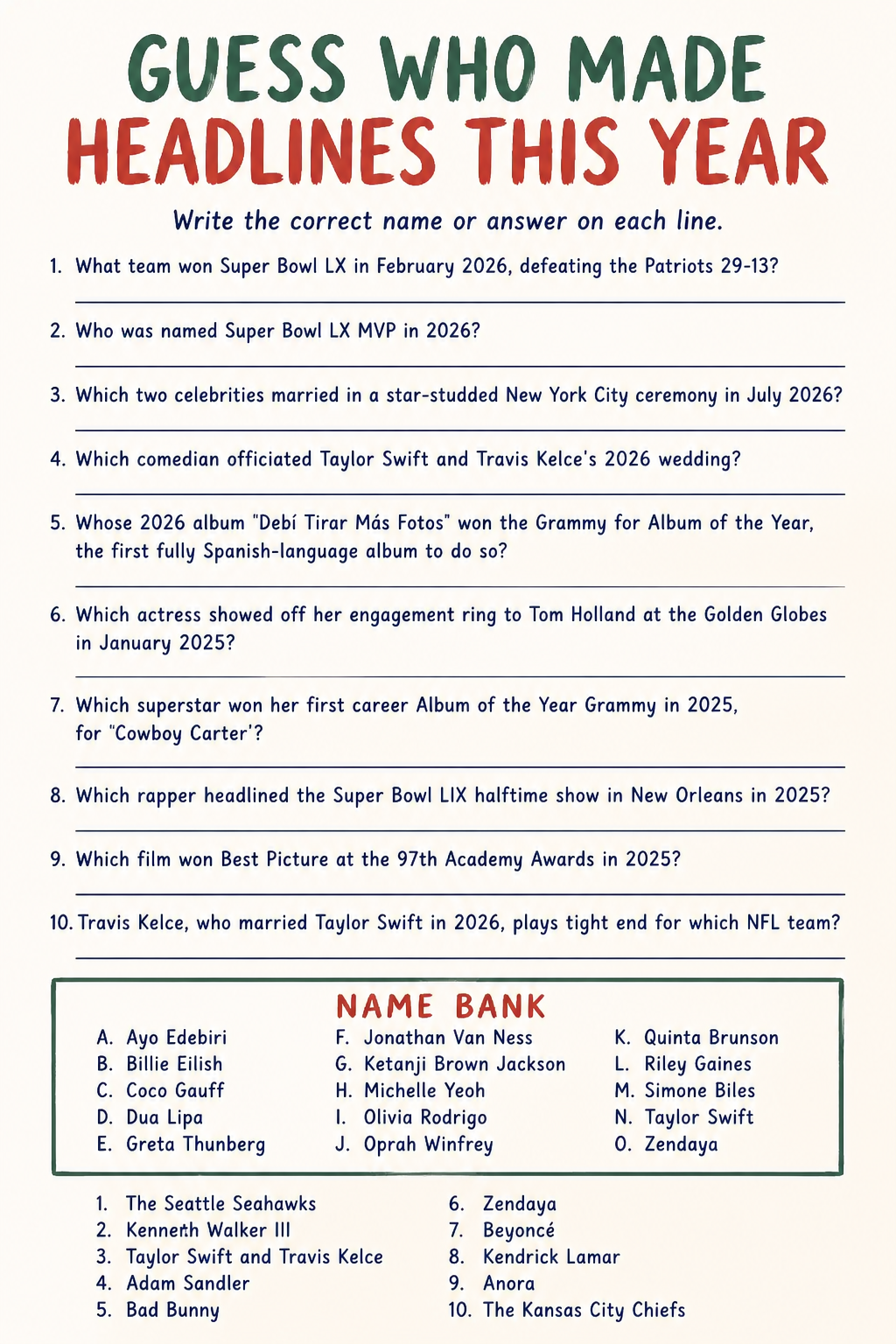 Guess Who Said It This Year printable