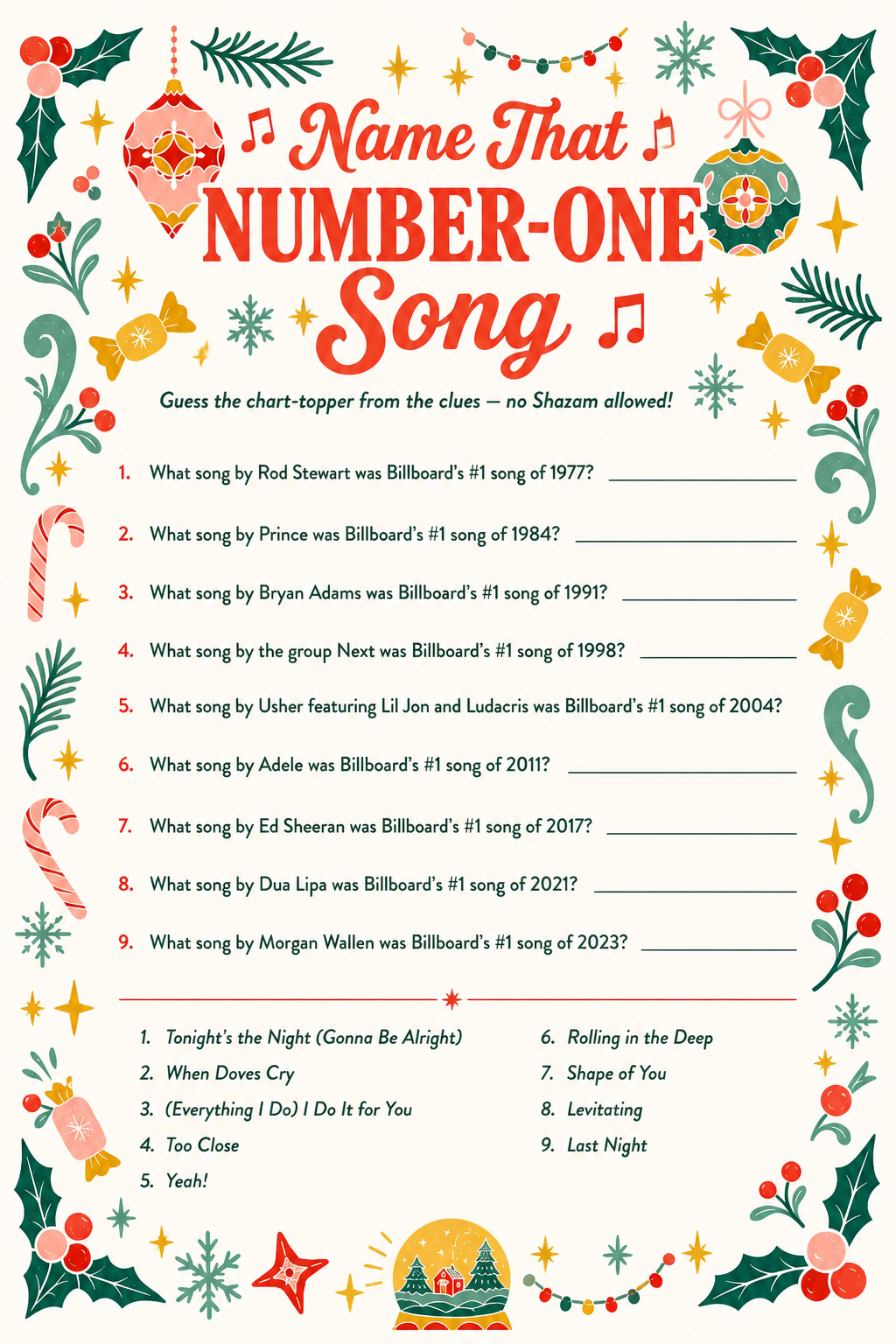 Name That Number-One Song printable