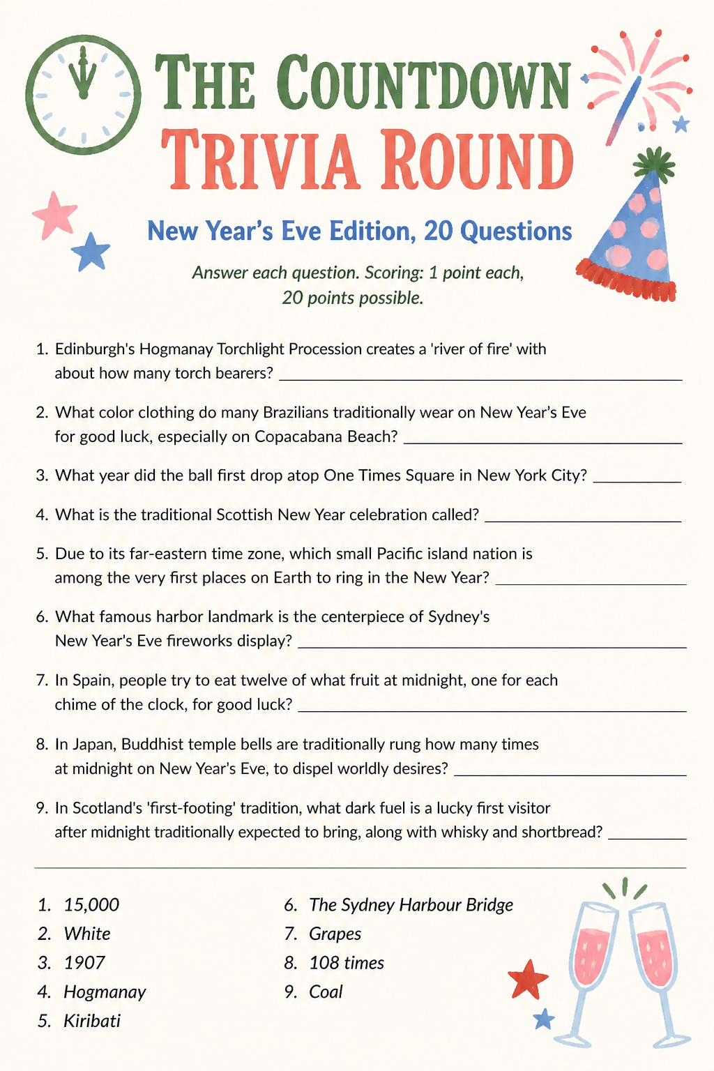 The Countdown Trivia Round printable