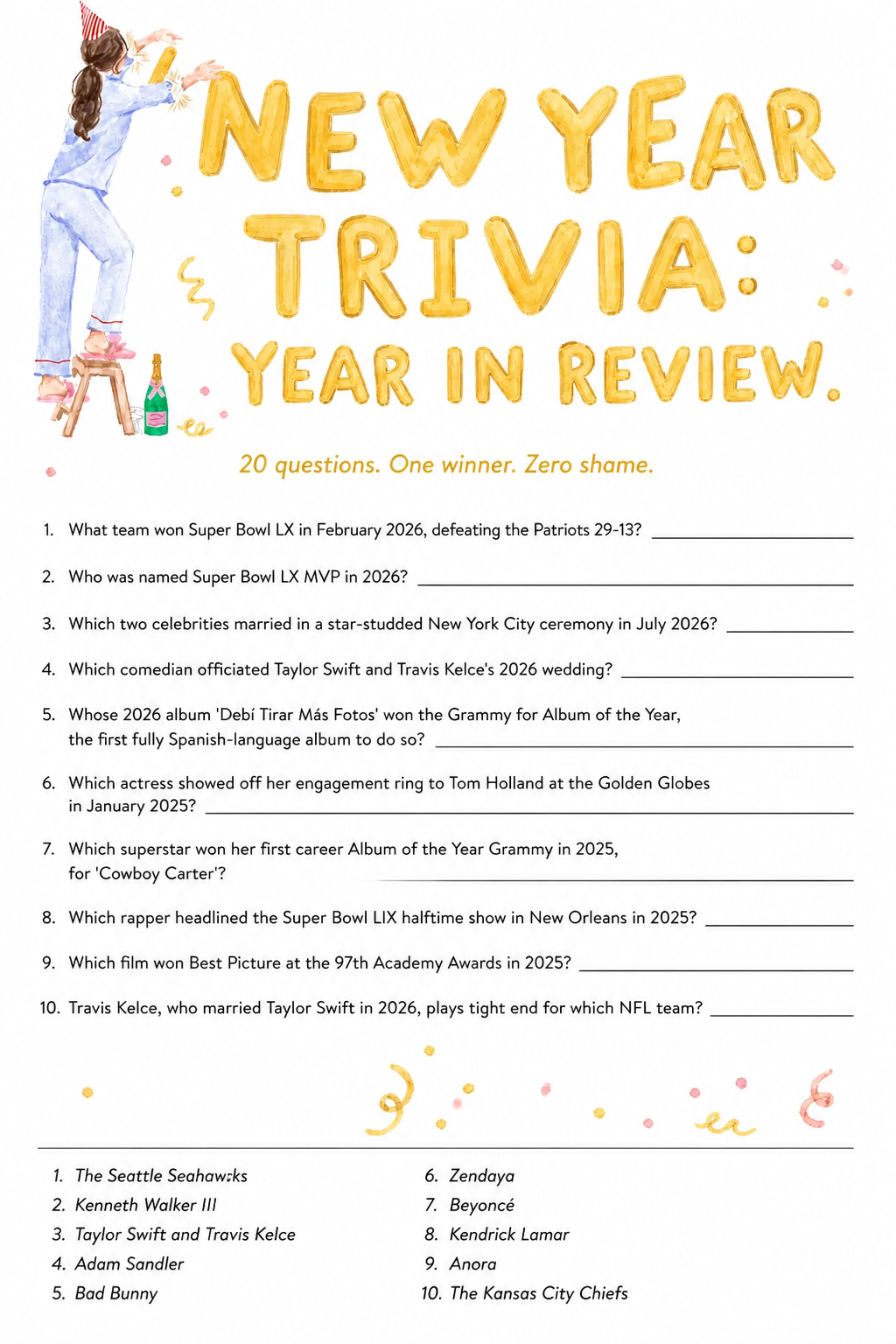 New Year Trivia: Year in Review printable