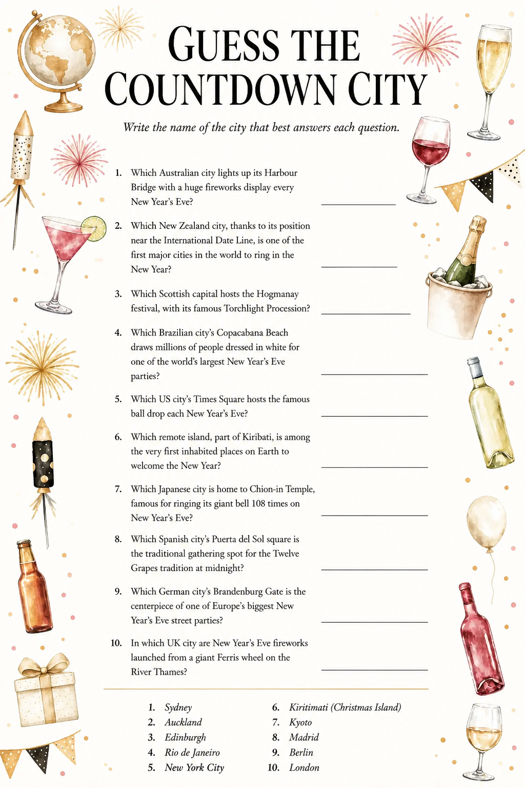 Guess the Countdown City printable