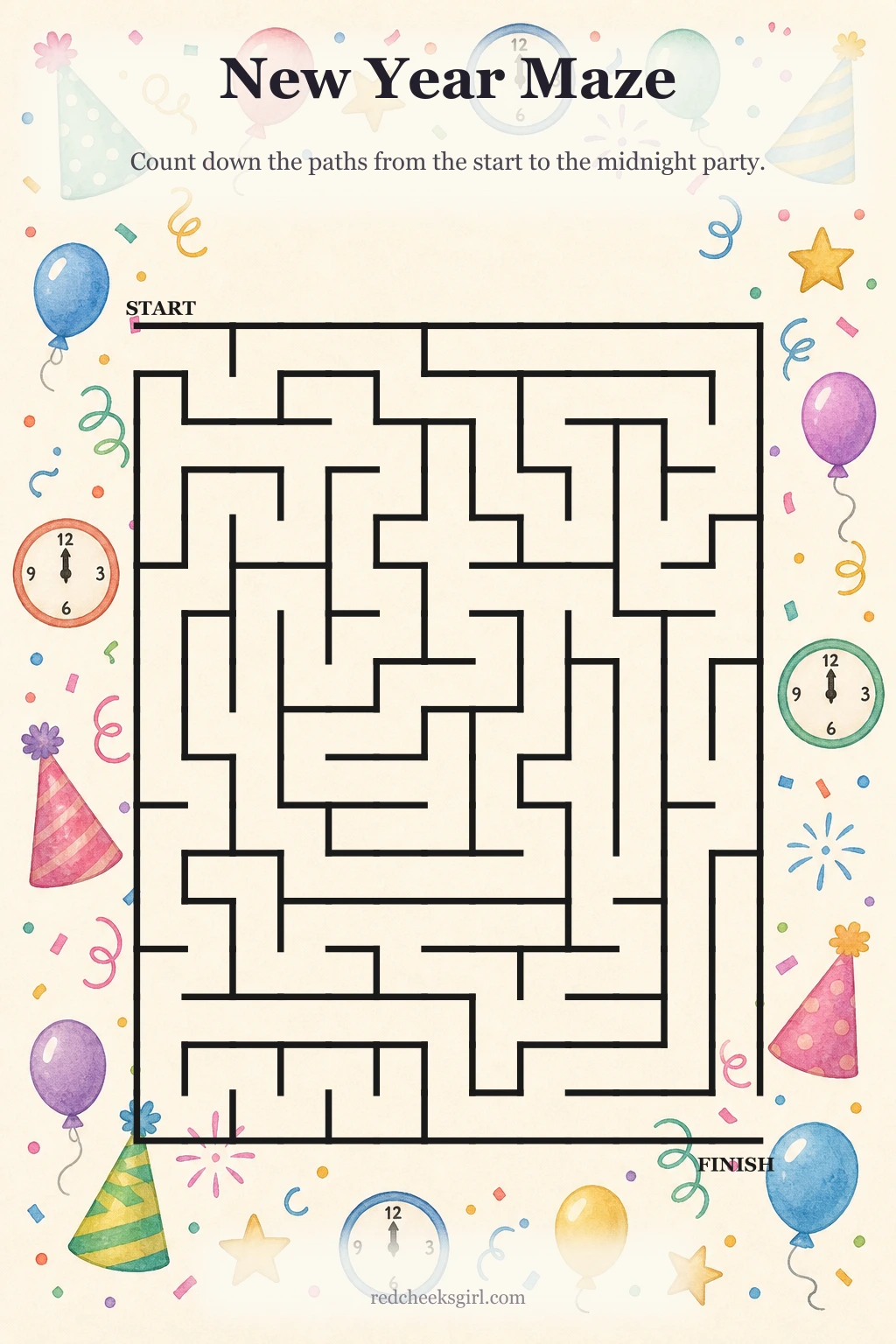 New Year Maze printable