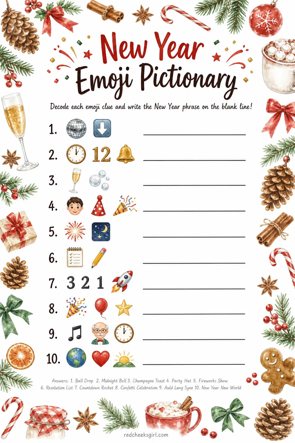 New Year Emoji Pictionary printable