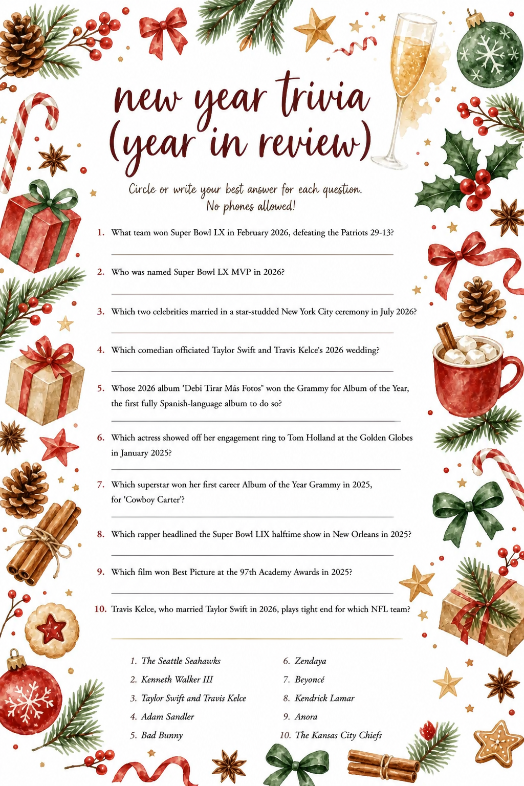 New Year Trivia (Year in Review) printable