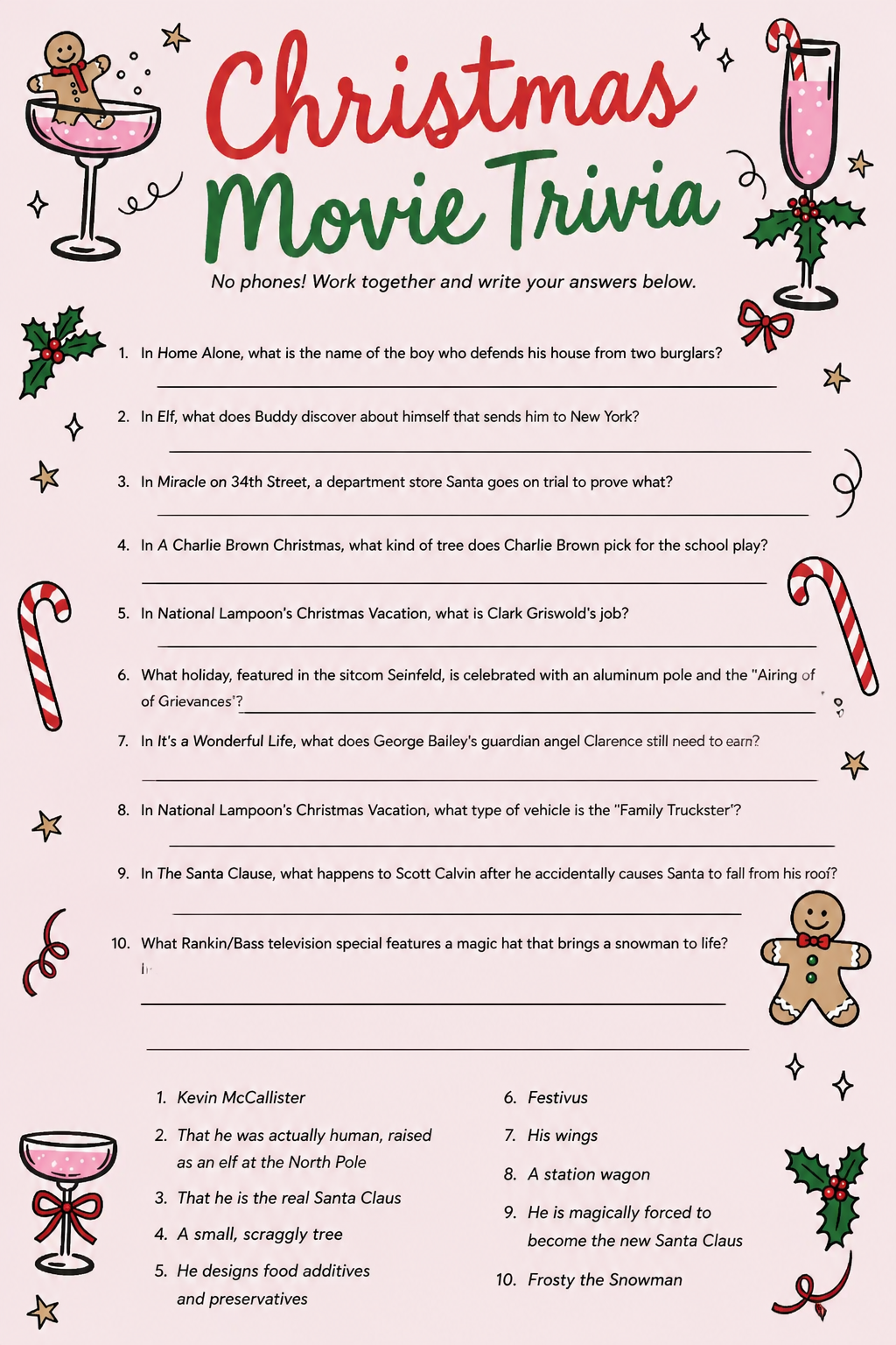 Christmas Movie Trivia printable