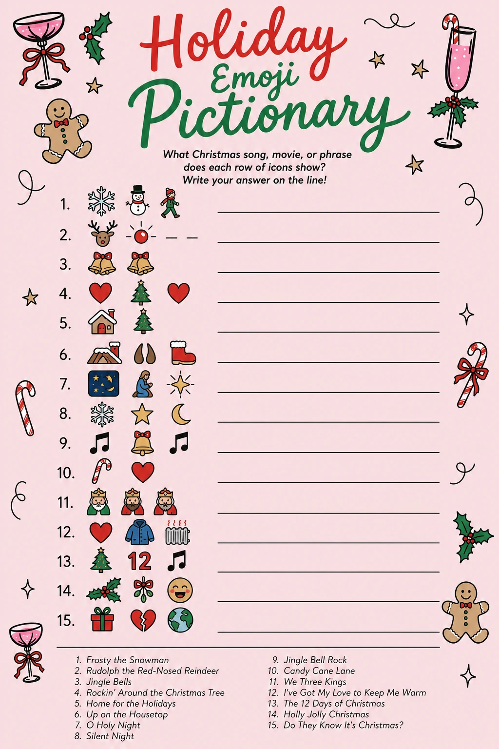 Holiday Emoji Pictionary printable