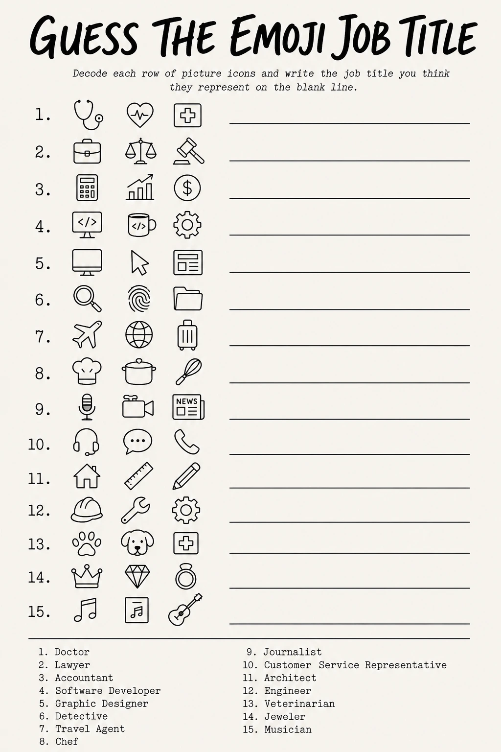Guess the Emoji Job Title printable