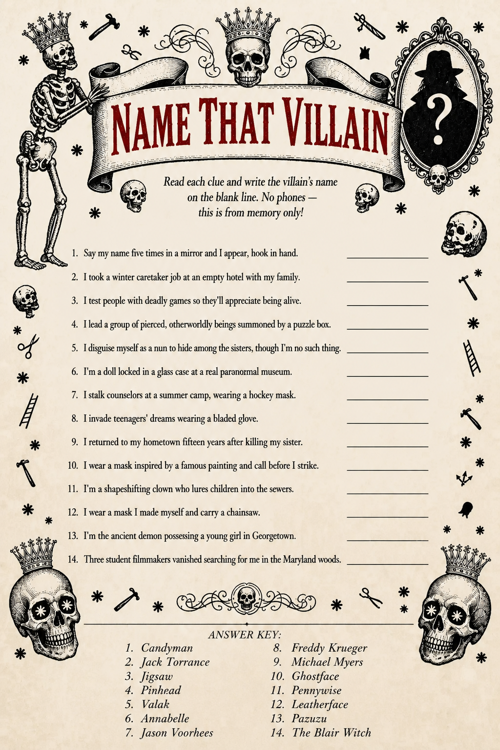 Name That Villain printable