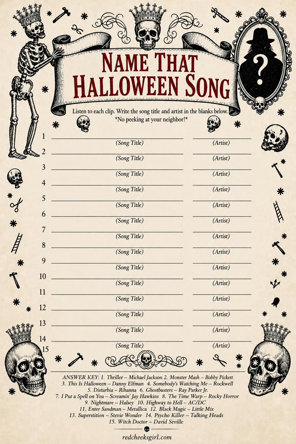 Name That Halloween Song printable