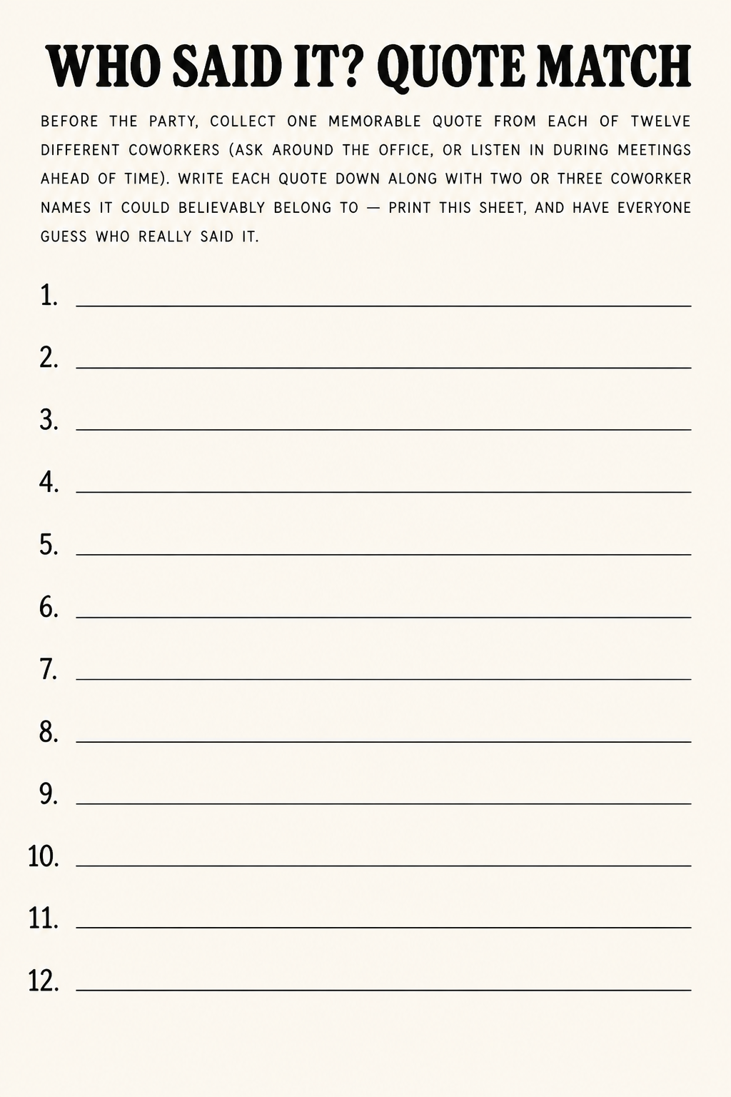Who Said It? Quote Match printable