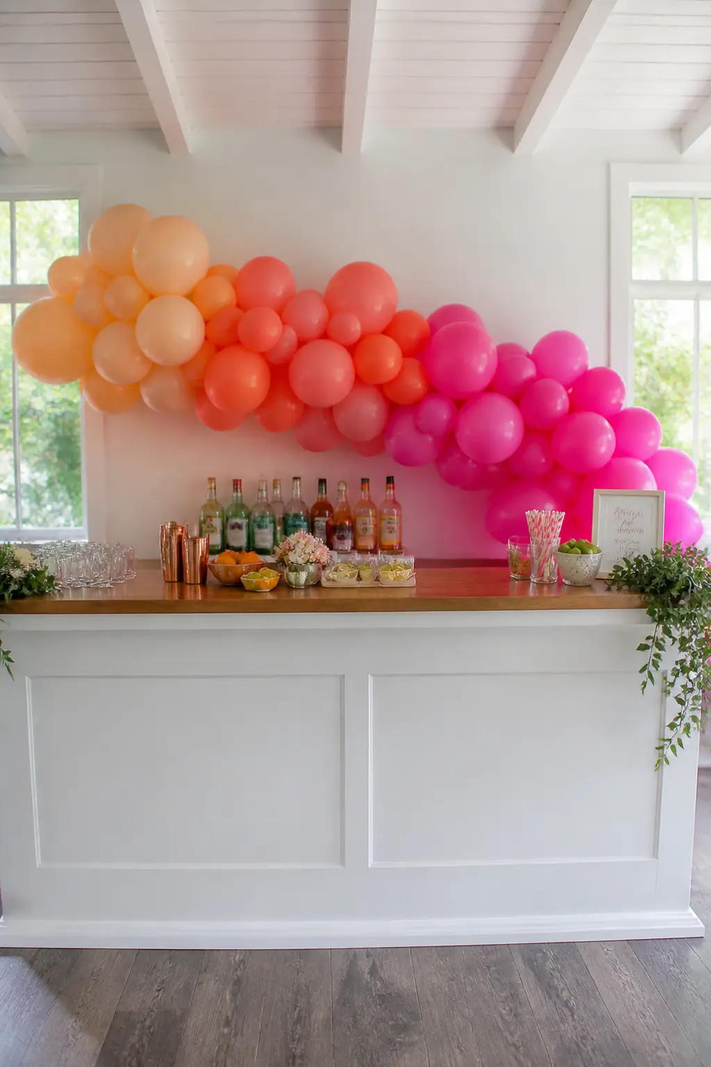 Peach to Coral to Hot Pink Behind a Summer Bar — A bar backdrop works differently from a table backdrop: people stand in front of it for extended periods while