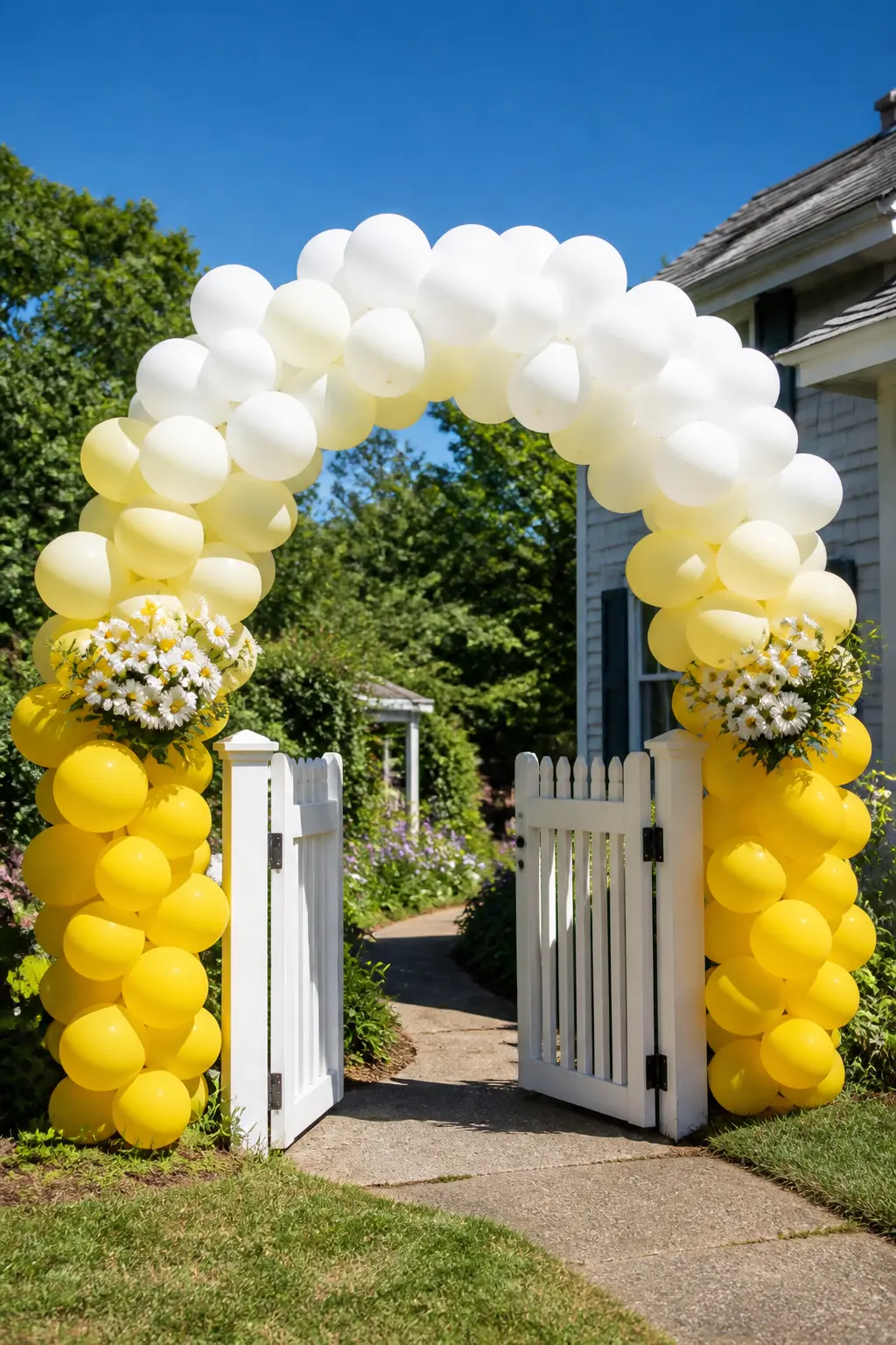 Yellow to White Over a Summer Garden Gate with Daisies — A two-colour fade is harder to make smooth than a multi-colour one, precisely because there is nowhere
