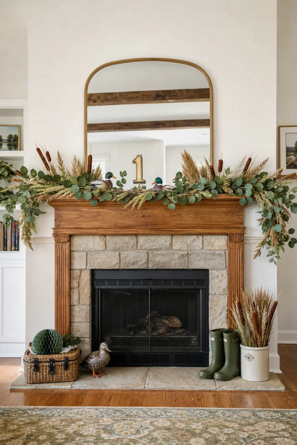 Cattail Mantel Garland — If there is a fireplace in the room, it is already the main zone whether you decorate it or not. One lucky duck birthday party