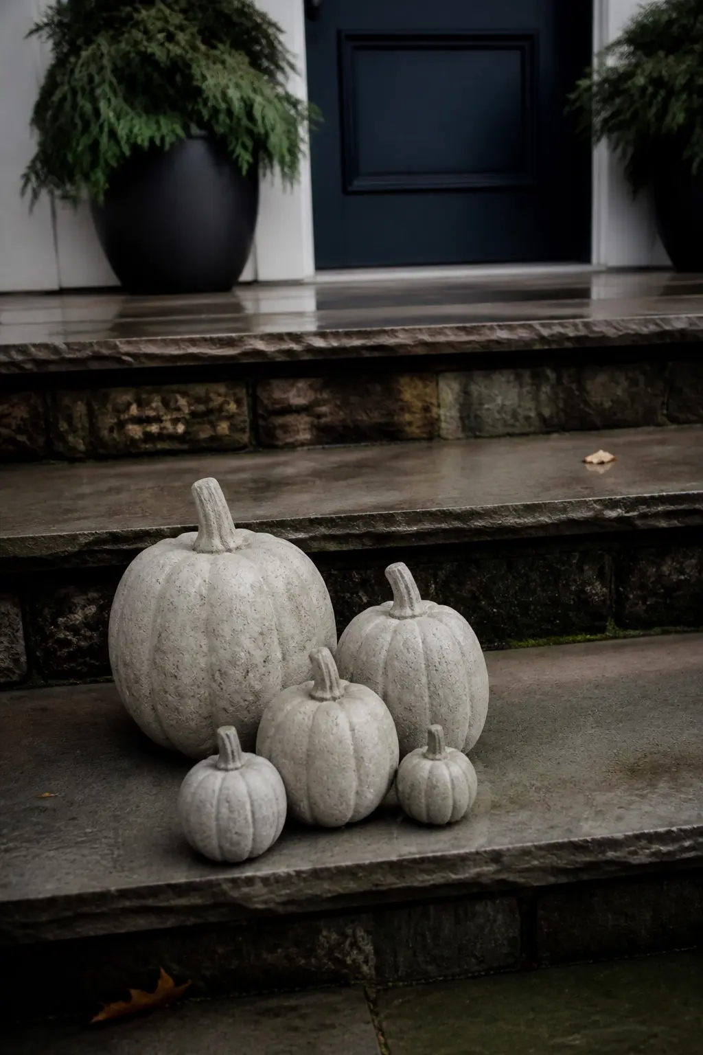 Concrete Pumpkins in a Tiered Group