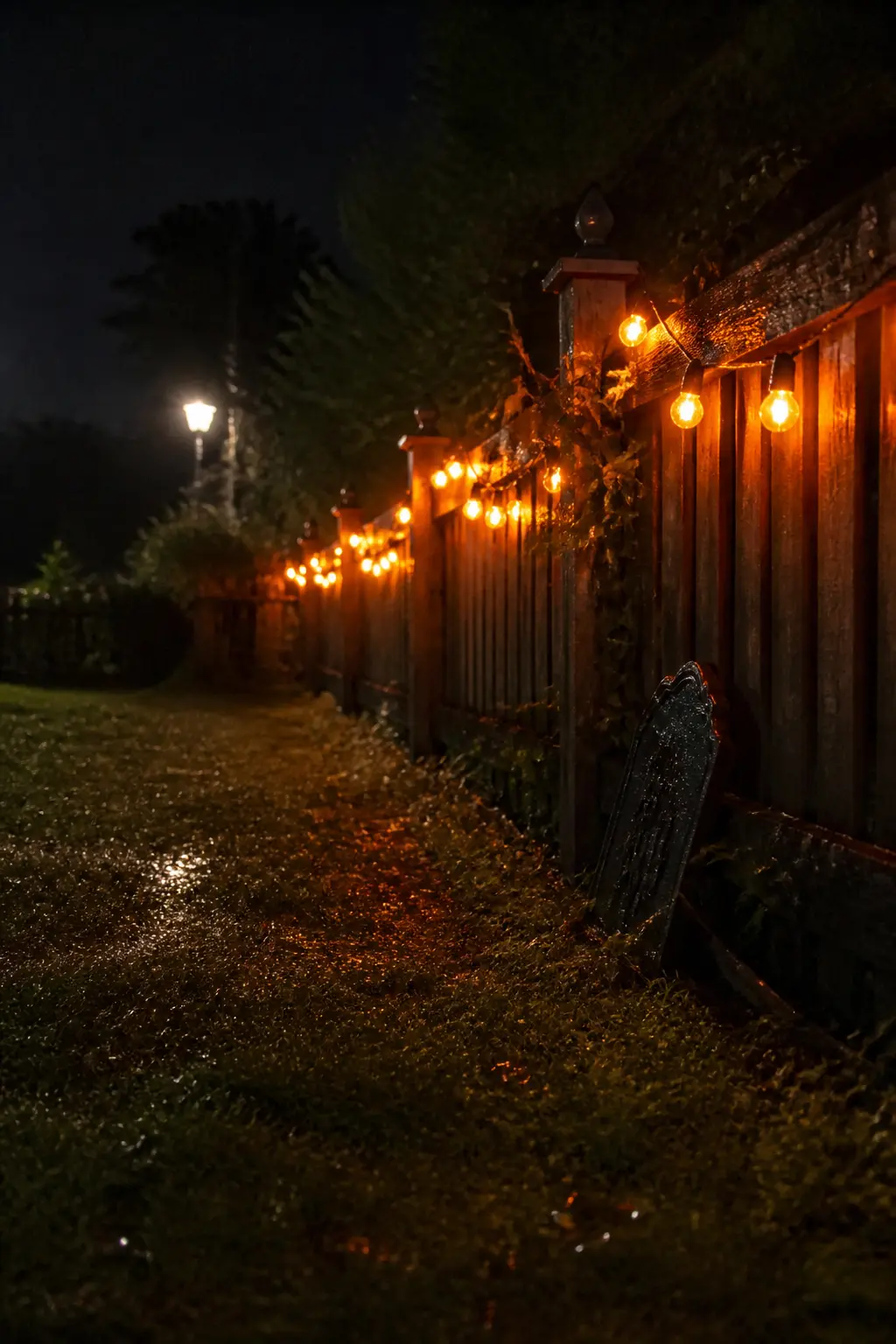 IP65 Orange LED String Lights Along a Fence