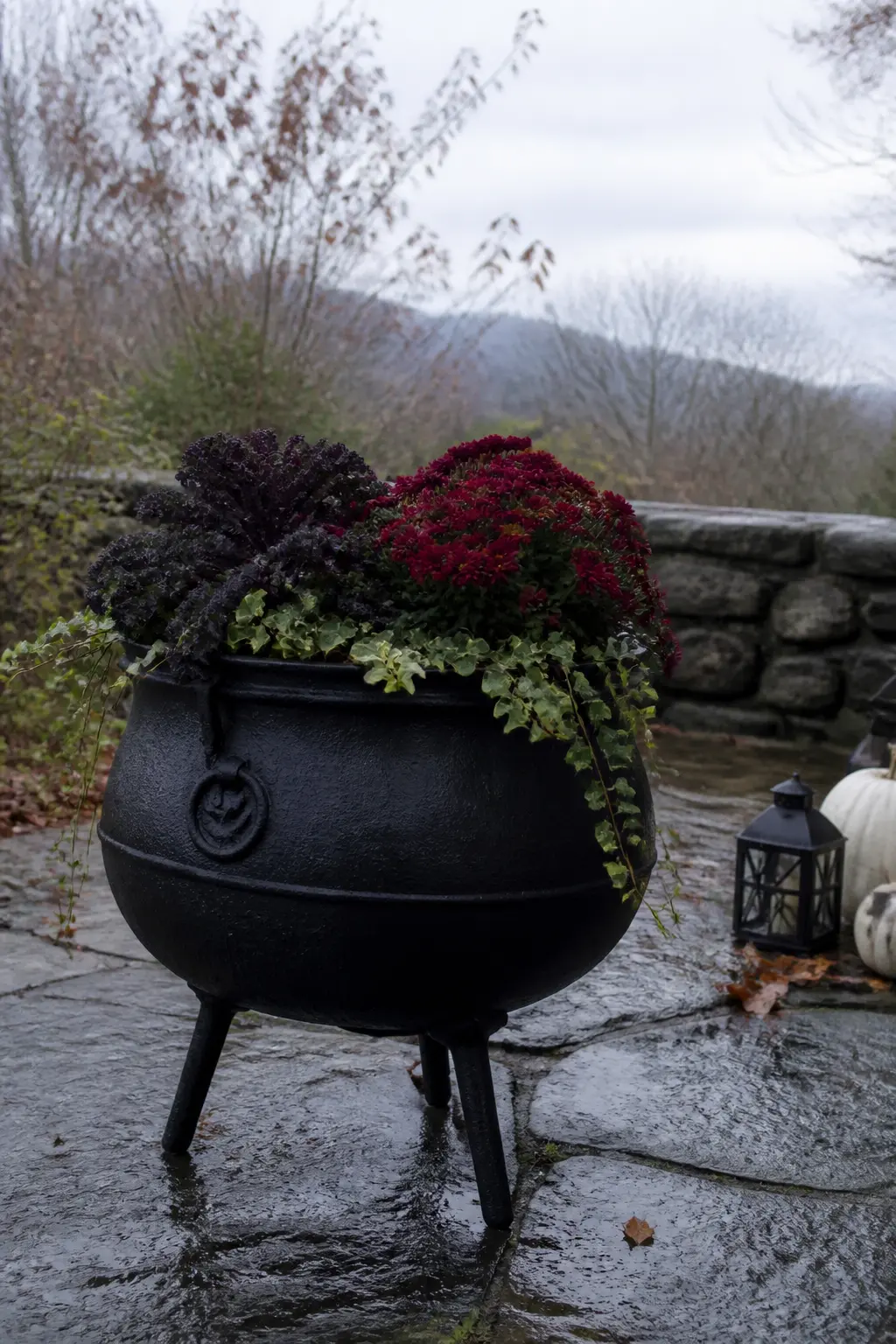 Large Steel Cauldron as a Planter