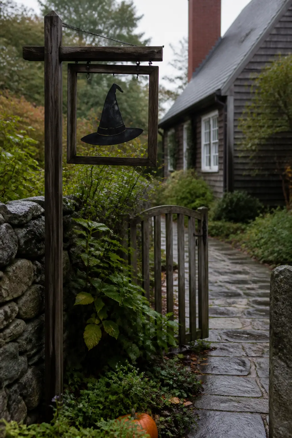 Timber-Framed Witch Hat Sign by the Gate