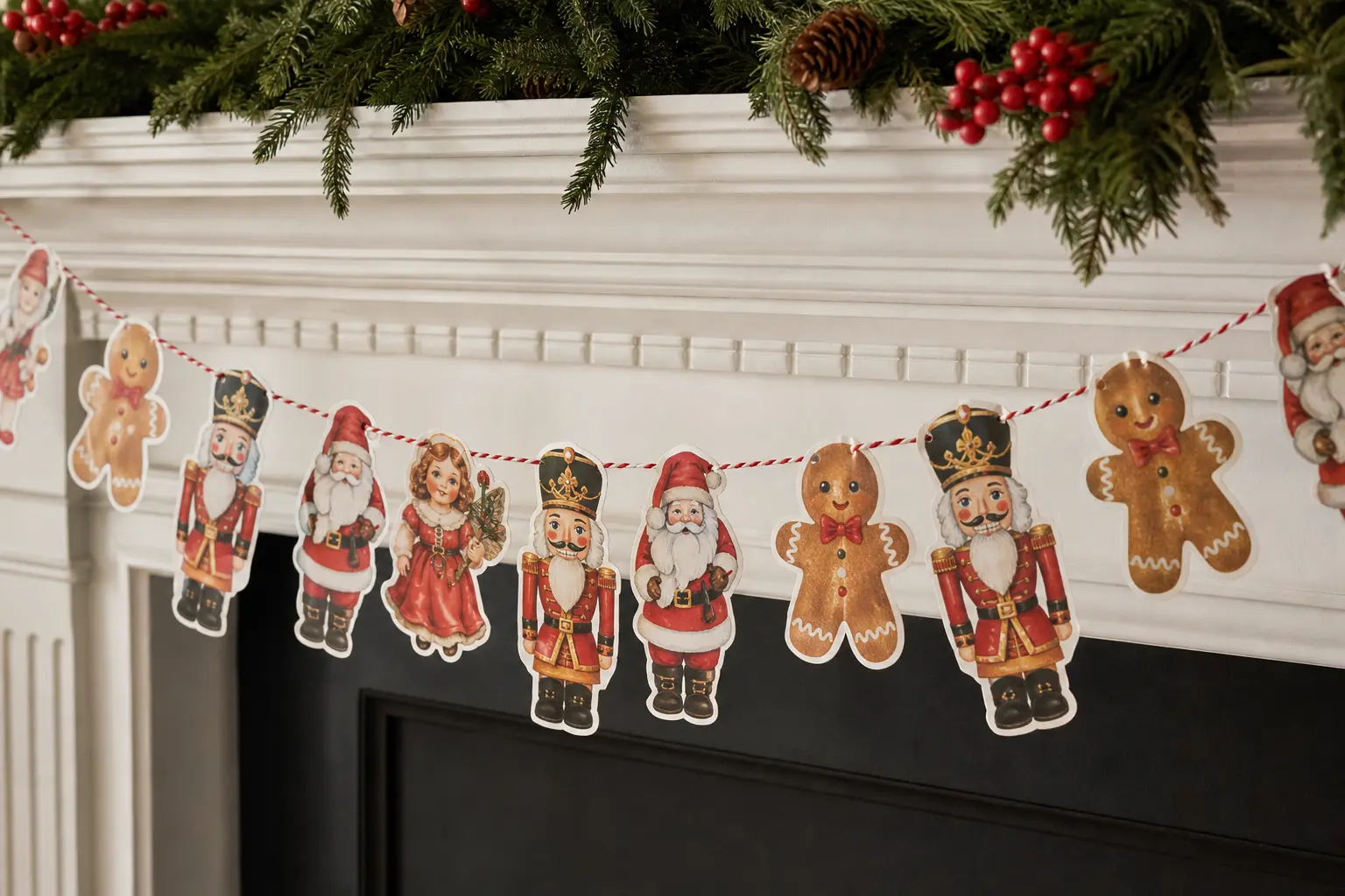 18 Printable Paper Christmas Garlands Starring Nutcrackers, Gingerbread Men and Vintage Santas