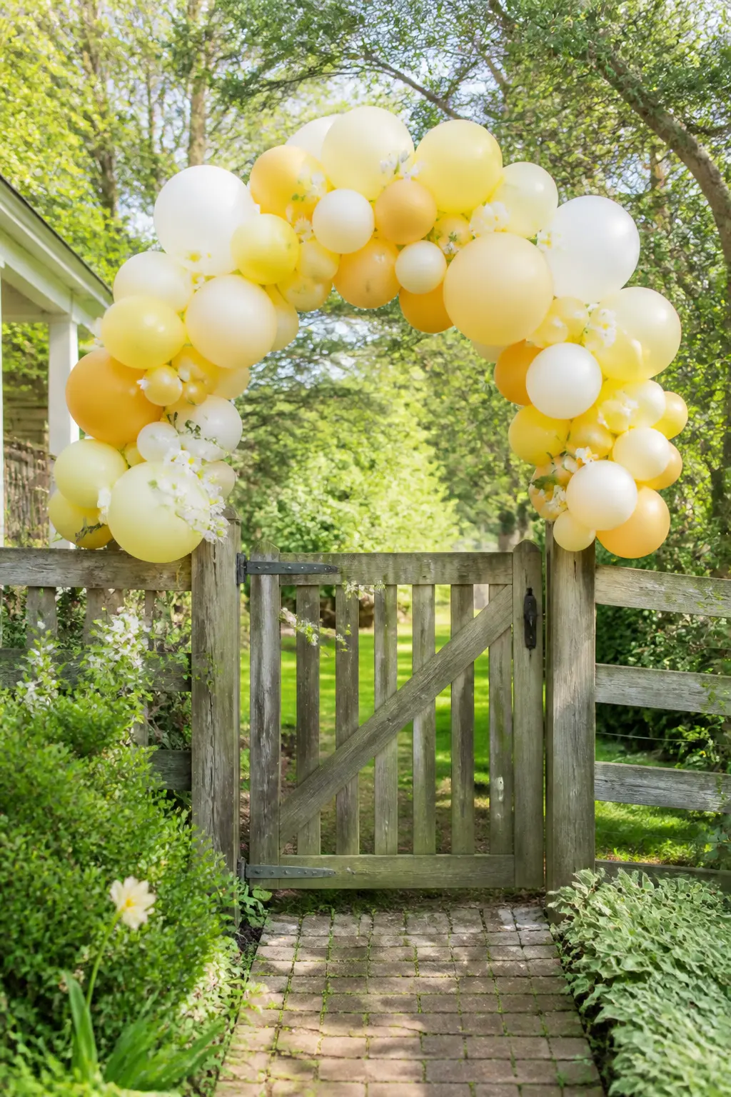 Butter Yellow, White and Honey Arch Over a Spring Garden Gate — Butter yellow is softer than lemon, closer to the inside of a fresh egg, and it behaves