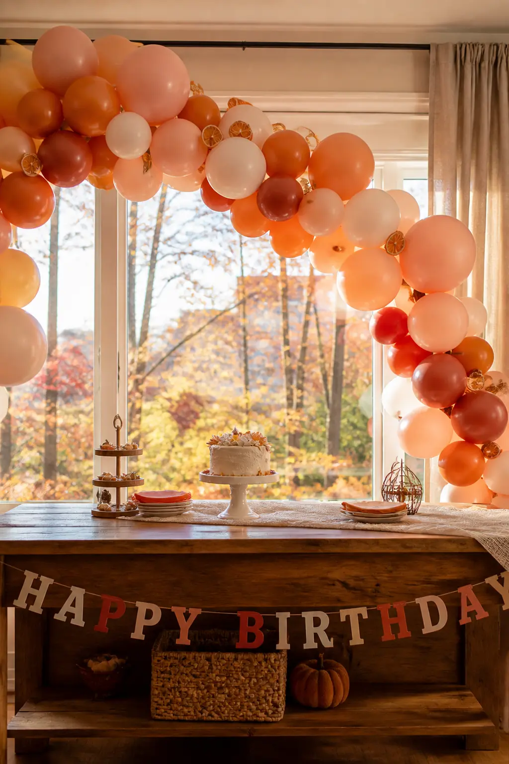 Peach, Cream and Terracotta Arch at an Autumn Birthday — Terracotta is not a colour people immediately reach for in a balloon order, and that is the whole
