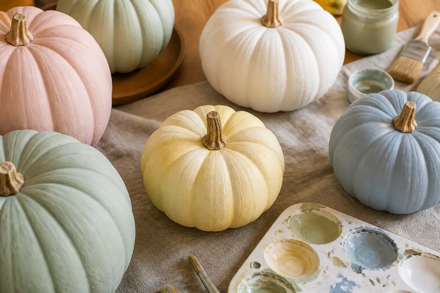 31 Pastel Painted Pumpkin Ideas in Mint, Lilac and Butter Yellow