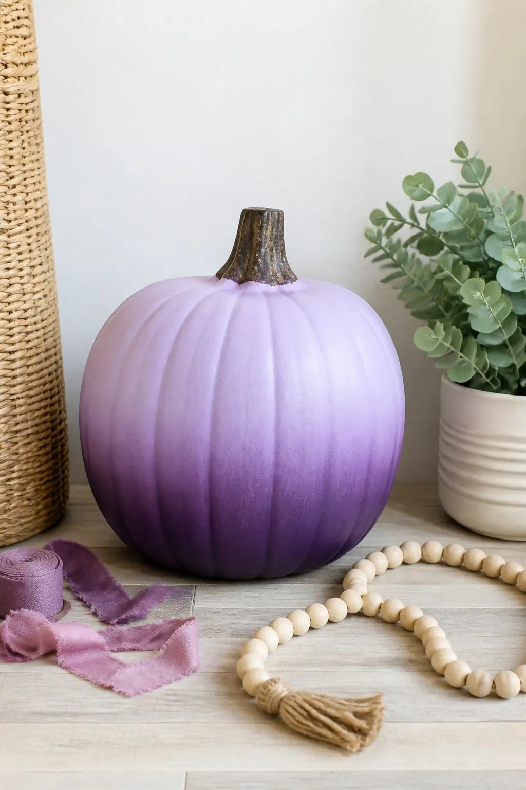 Lilac Pumpkin With Deep Purple Fade at the Base — This is a wet-blend technique applied to a surface most people think of as flat. Pastel painted pumpkin