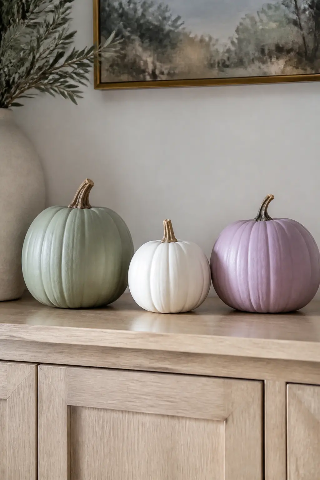 Pastel Set With One White Pumpkin — Add one white pumpkin, flat matte and unpainted, to any pastel group. Pastel painted pumpkin