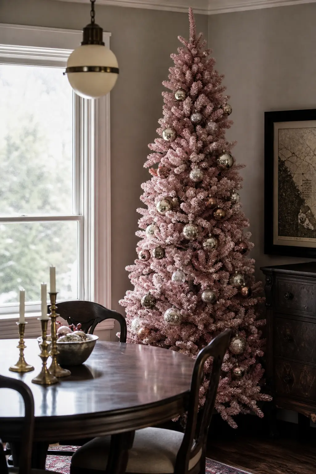 Dusty Rose Tree with Mercury Glass