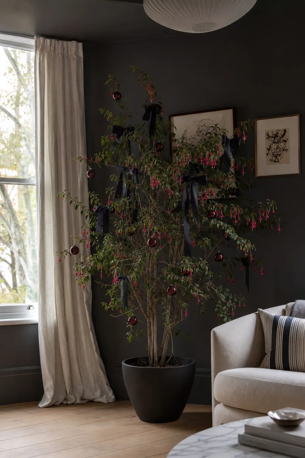 Fuchsia Tree with Black Ribbon