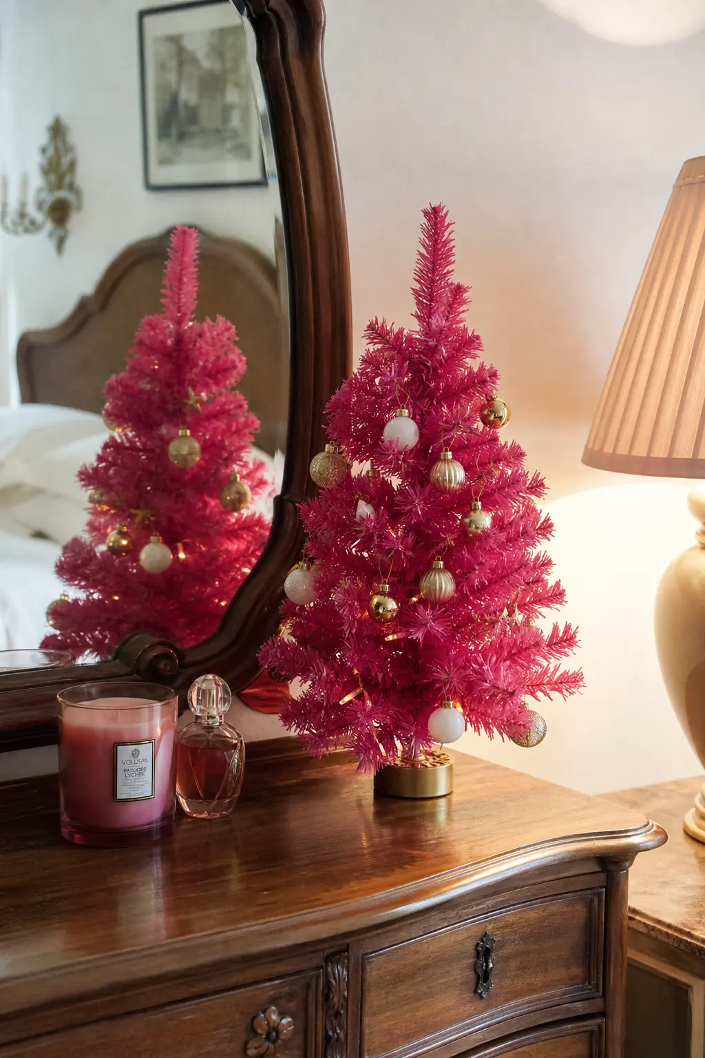 Hot Pink Tabletop Tree on a Dresser