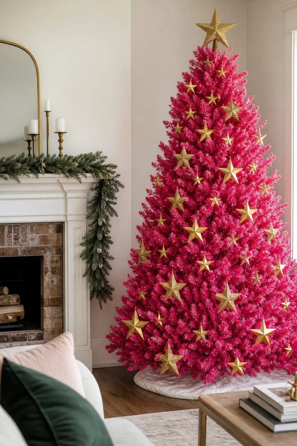 Hot Pink Tree with Gold Stars