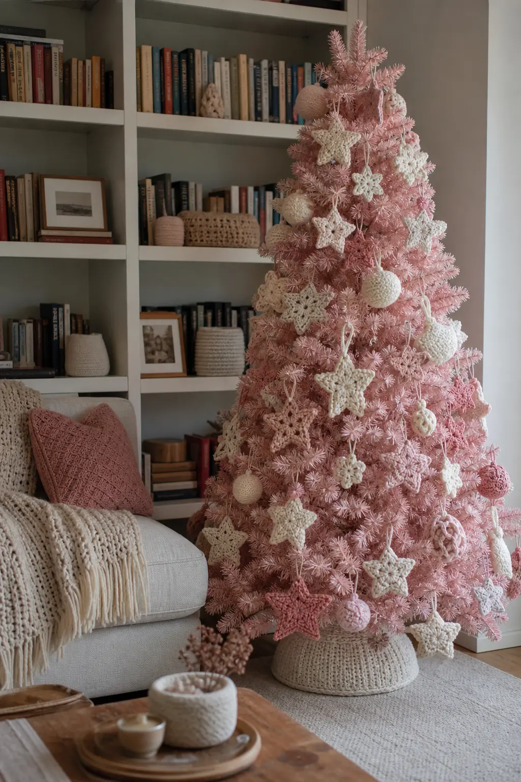 Knitted Cream and Rose Tree