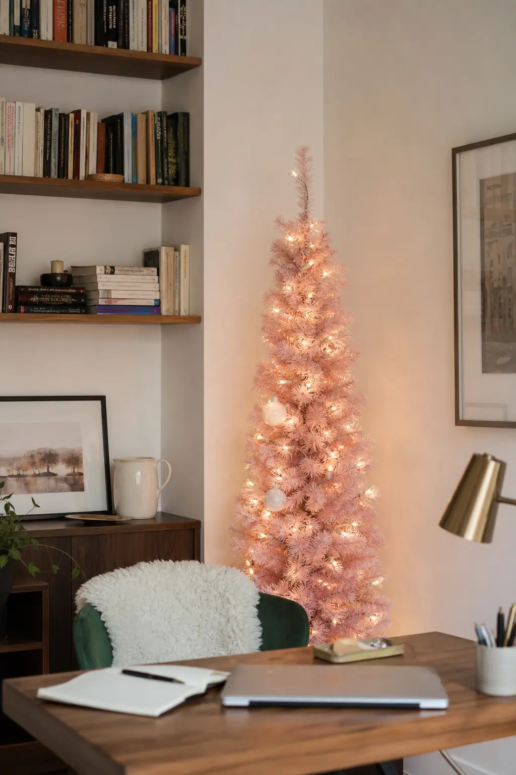Pale Pink Minimal Tree with White Lights