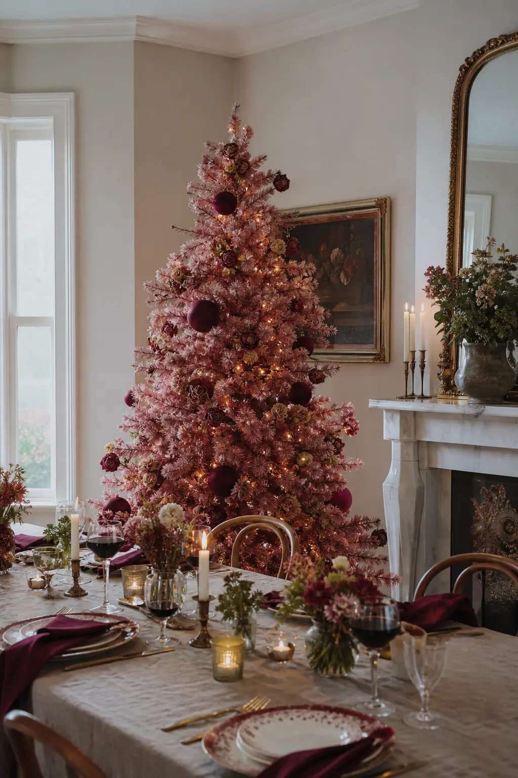 Pink and Burgundy Dining Room Tree