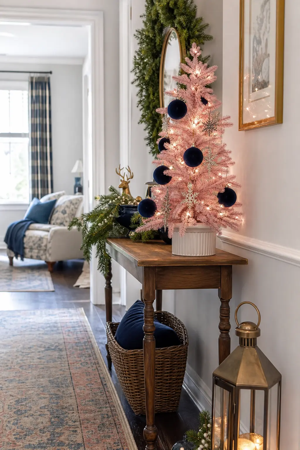 Pink and Navy Hallway Tree