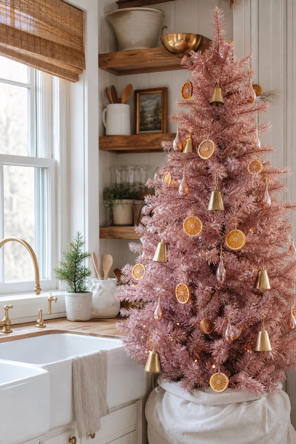 Pink Tree with Dried Citrus and Brass
