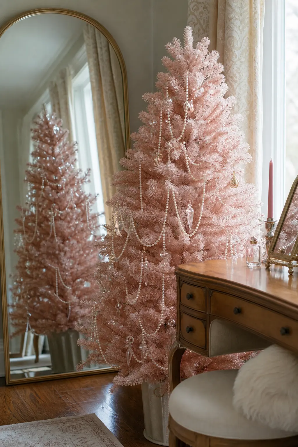 Pink Tree with Pearl Strands