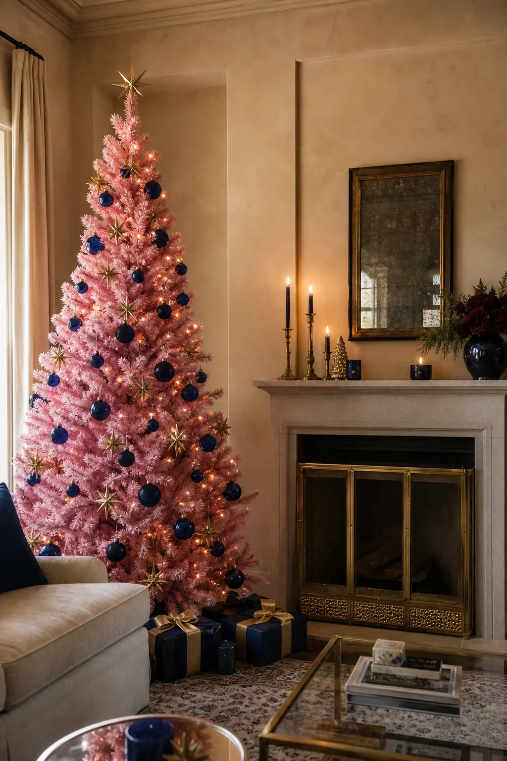 Pink Tree with Twilight Blue and Brass